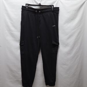 DKNY Black Joggers Terry Cloth Inside Cargo Pockets Draw String Athleisure Lux